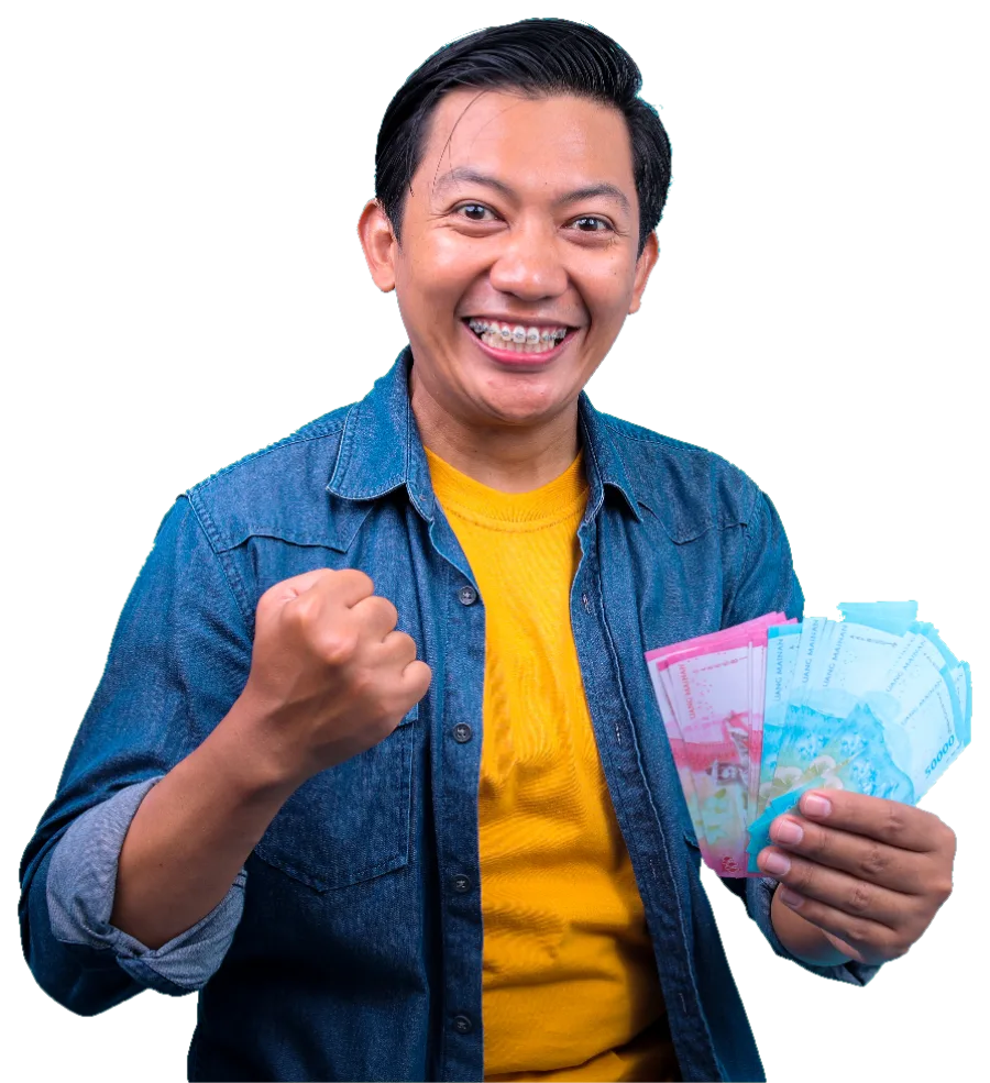 Winner celebrating with a handful of cash